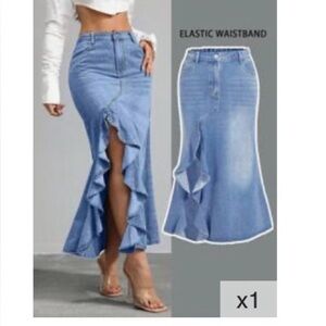 SHEIN Blue A-Line Denim Skirt